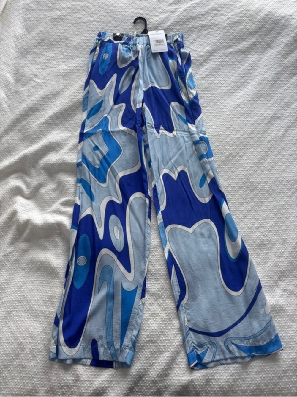 Sara Battaglia Blue Multi-Tone Abstract Wide Leg Pants
